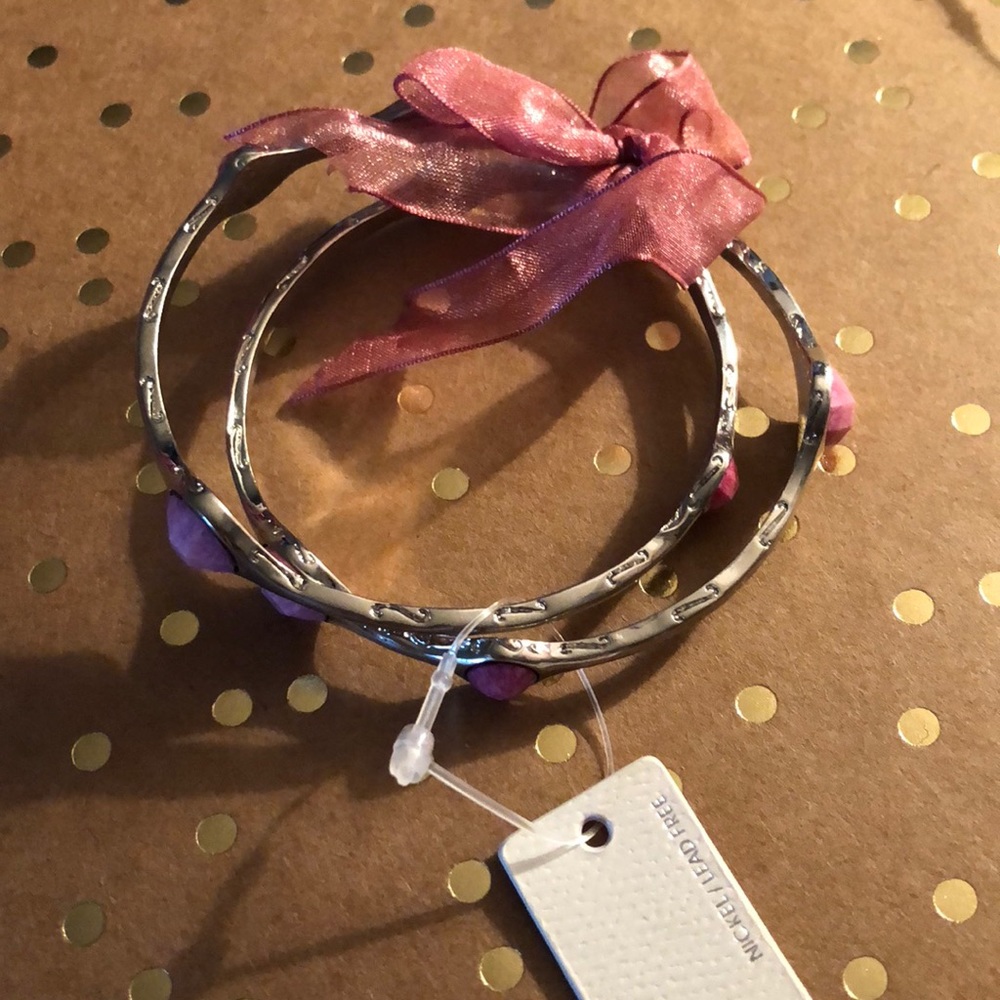 Pink and Silver Bangles with Bow